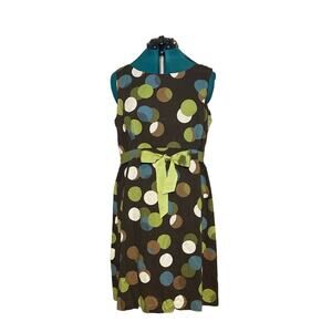 Jessica Howard Sleeveless Dress Size 16 Brown with Green/Blue/White Circles